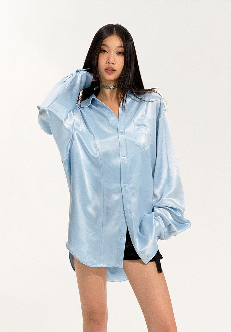 Long Silhouette Lapel Silky Drape Long Sleeve Shirt NOT0232