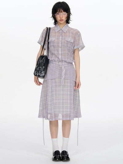 Plaid Chiffon Shirt/Skirt NEC0201