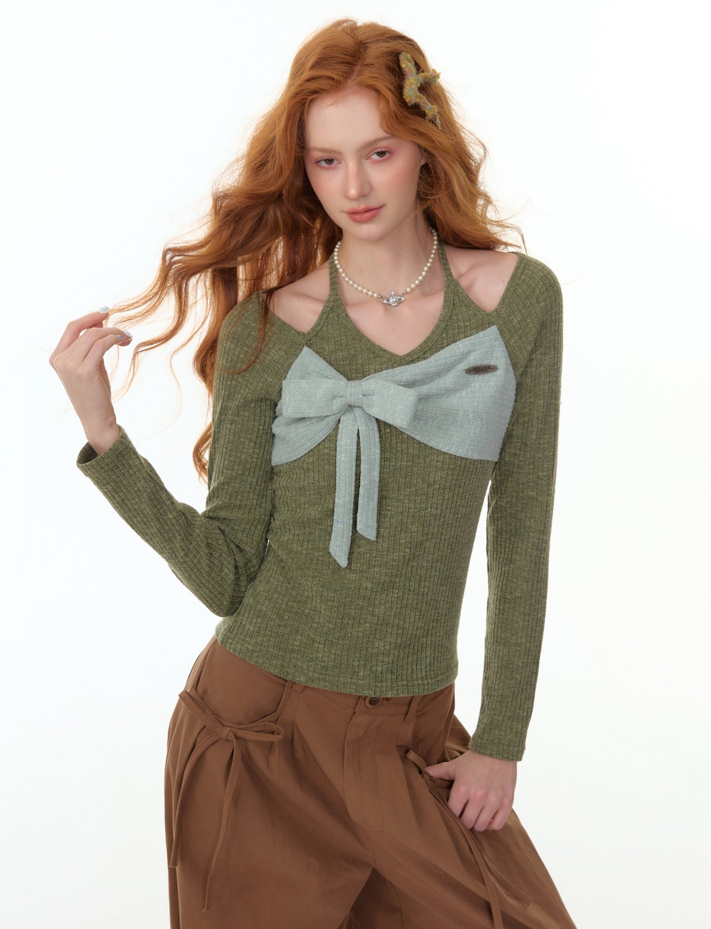 Contrast Color Stitching Bow Tie Sweater ZIZ0300