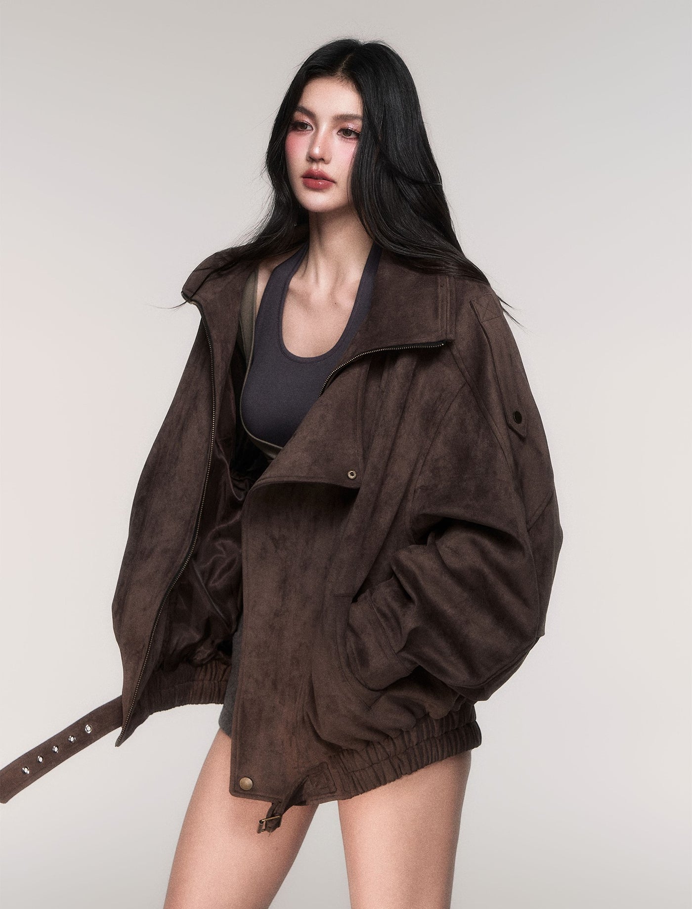 Oversized Camel Brown Suede Jacket LUL0201