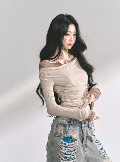 Fake Two-piece Off-shoulder T-shirt DIA0546