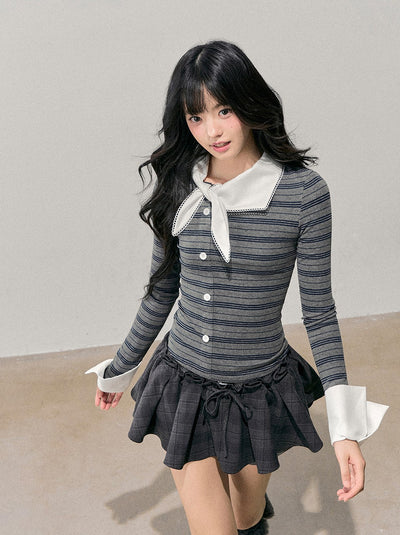 Faux Two-Piece Striped T-Shirt DIA0708