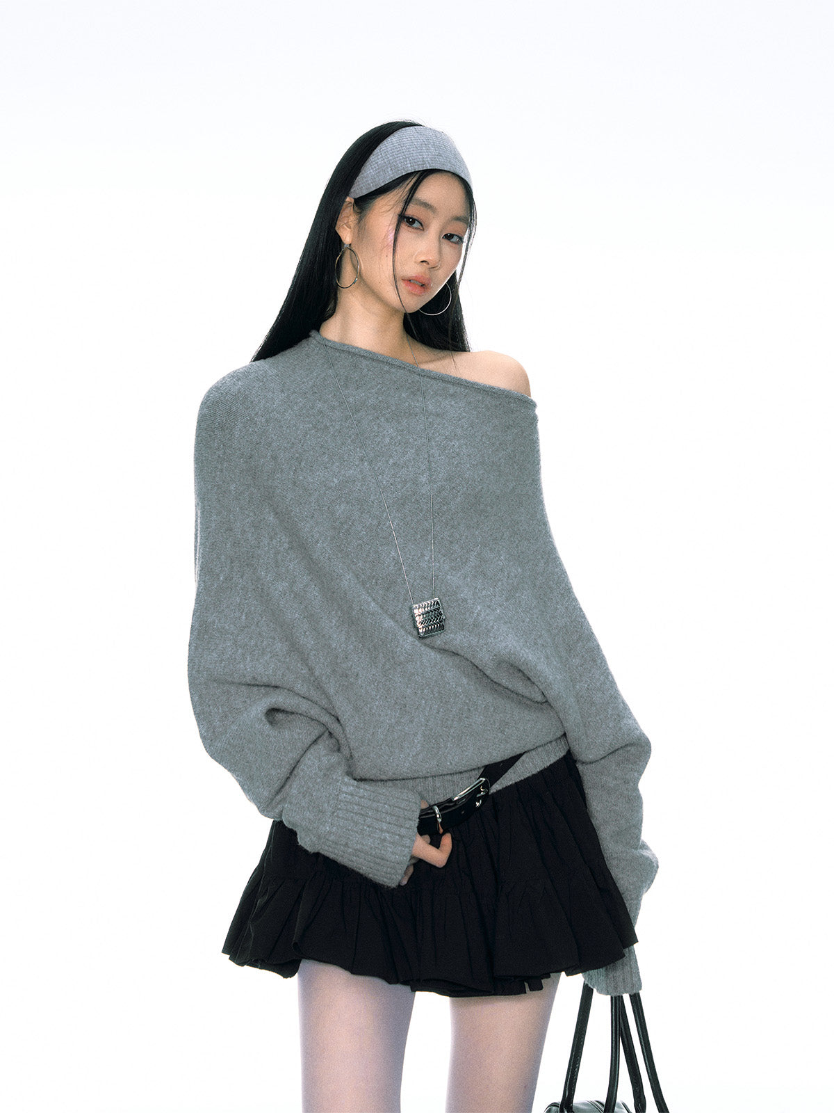 Loose Lazy Temperament High-end Oblique Shoulder Sweater CUR0157