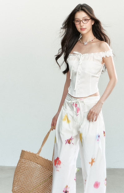 Flower Drawstring Casual Drape Pants SHI0165