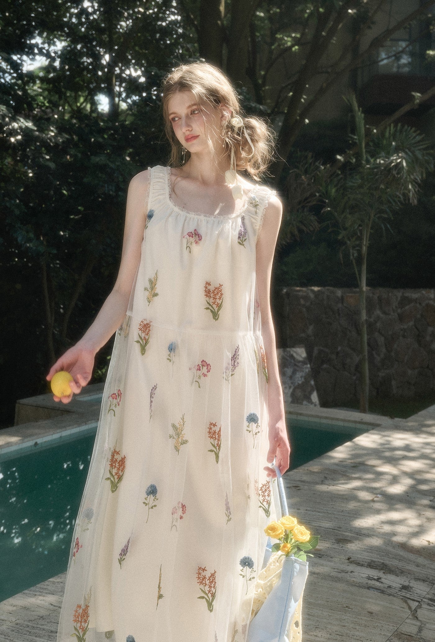Tulle Flower Embroidery Long Dress GRO0169