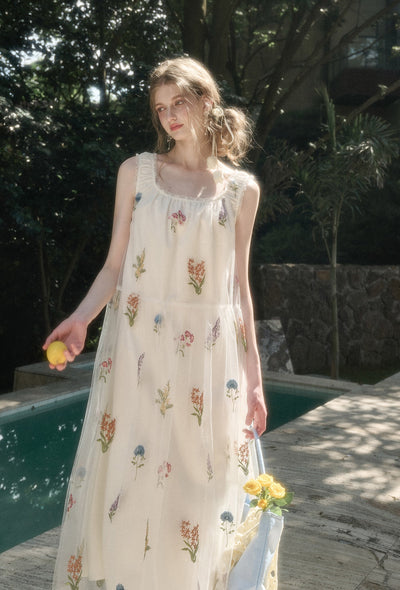 Tulle Flower Embroidery Long Dress GRO0169