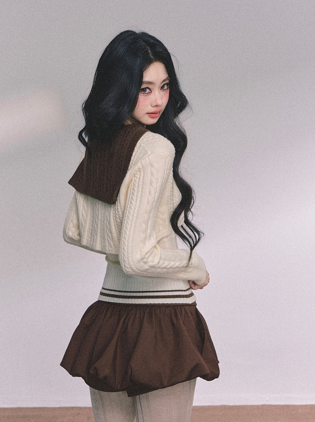 American Style Navy Collar Knitted Top+Vest DIA0616