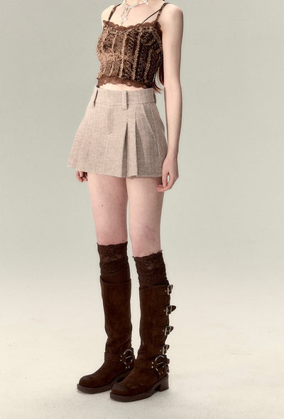 College Style Brown Pleated Skirt VIA0011