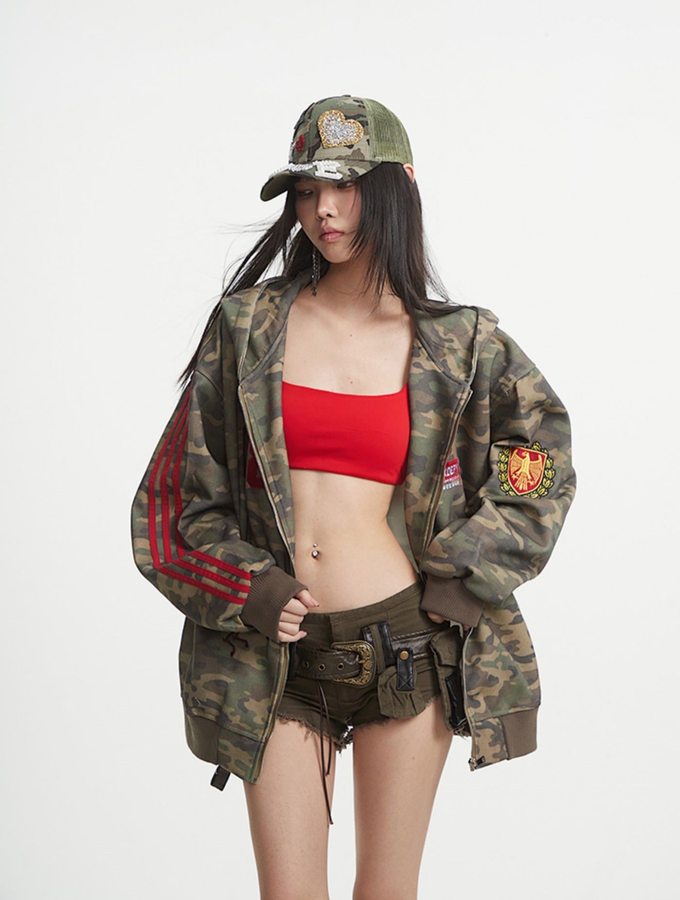 Camouflage Hooded Lazy Zipper Jacket UNC0255