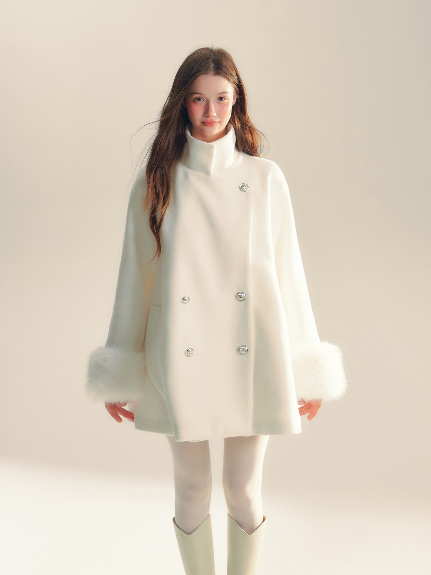 Snow White High-end Medium-length Wool Coat REC0058