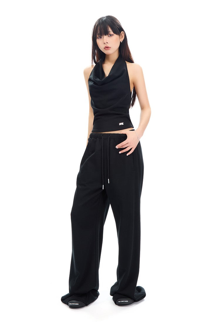 Halter Neck Backless Slim Top/Wide-leg Casual Sweatpants APE0309