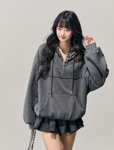 Faux Two-Piece Plaid Hooded Sweatshirt DIA0760