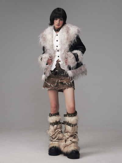 Large Fur Collar Short Coat FRU0129