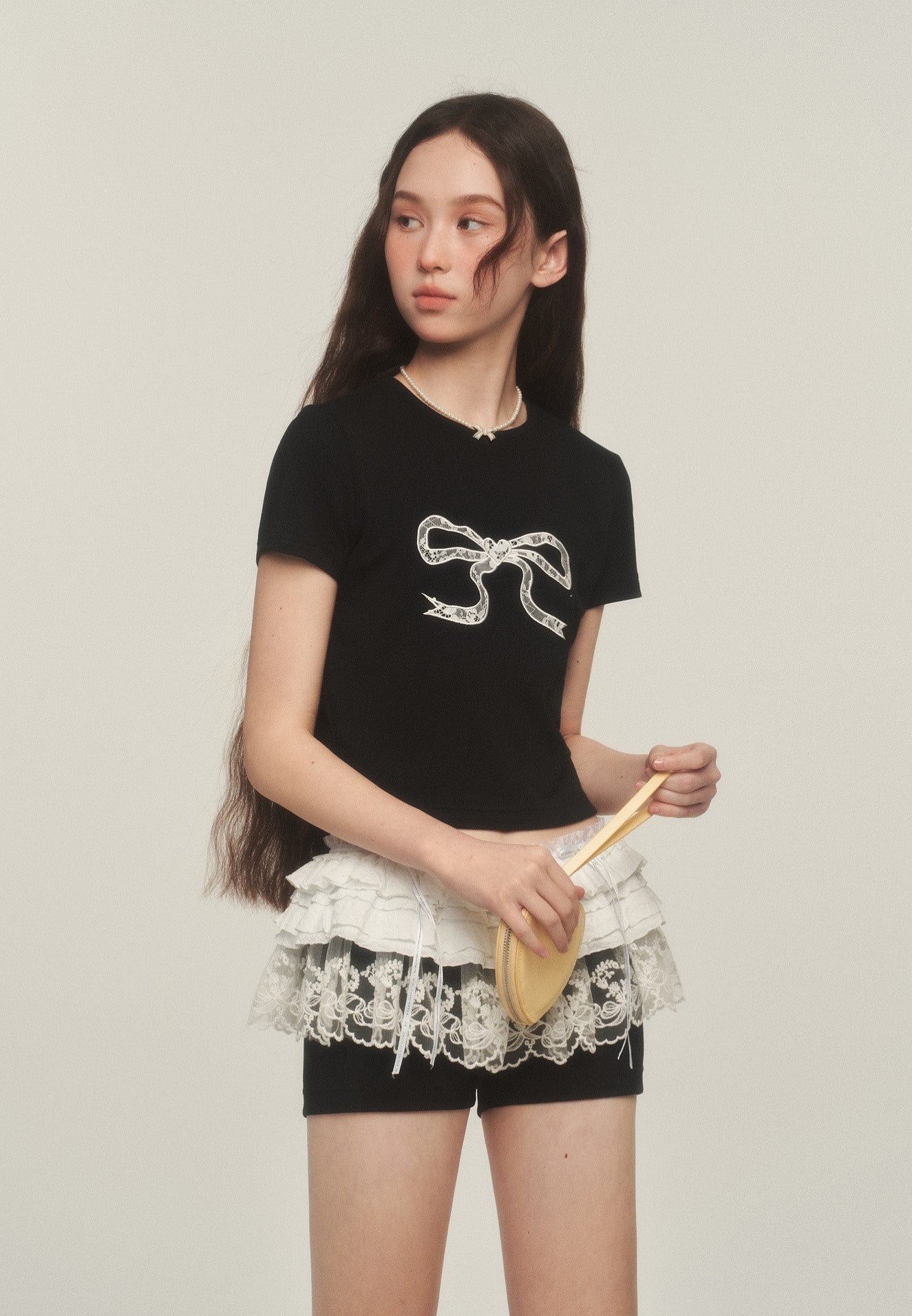 American Retro Slim Lace Bow T-shirt AYF0035