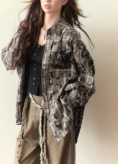 Loose Versatile Plaid Long-sleeved Shirt VIA0154