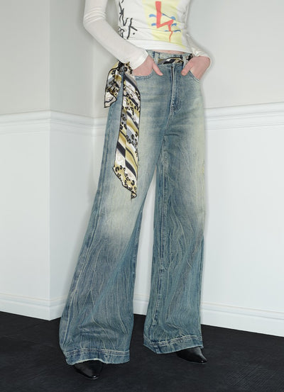 Low-waisted Loose Straight Ripped Blue Jeans RUN0035