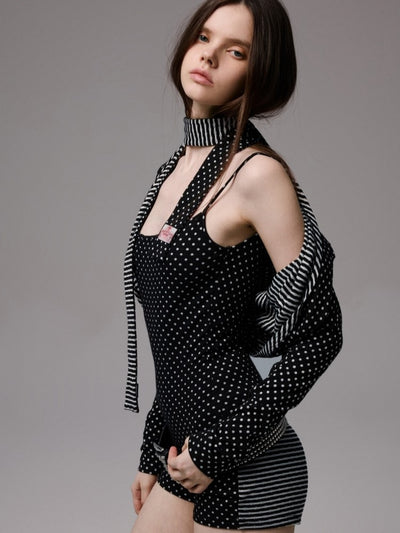 Polka Dot Striped Jumpsuit/Cardigan JIN0031