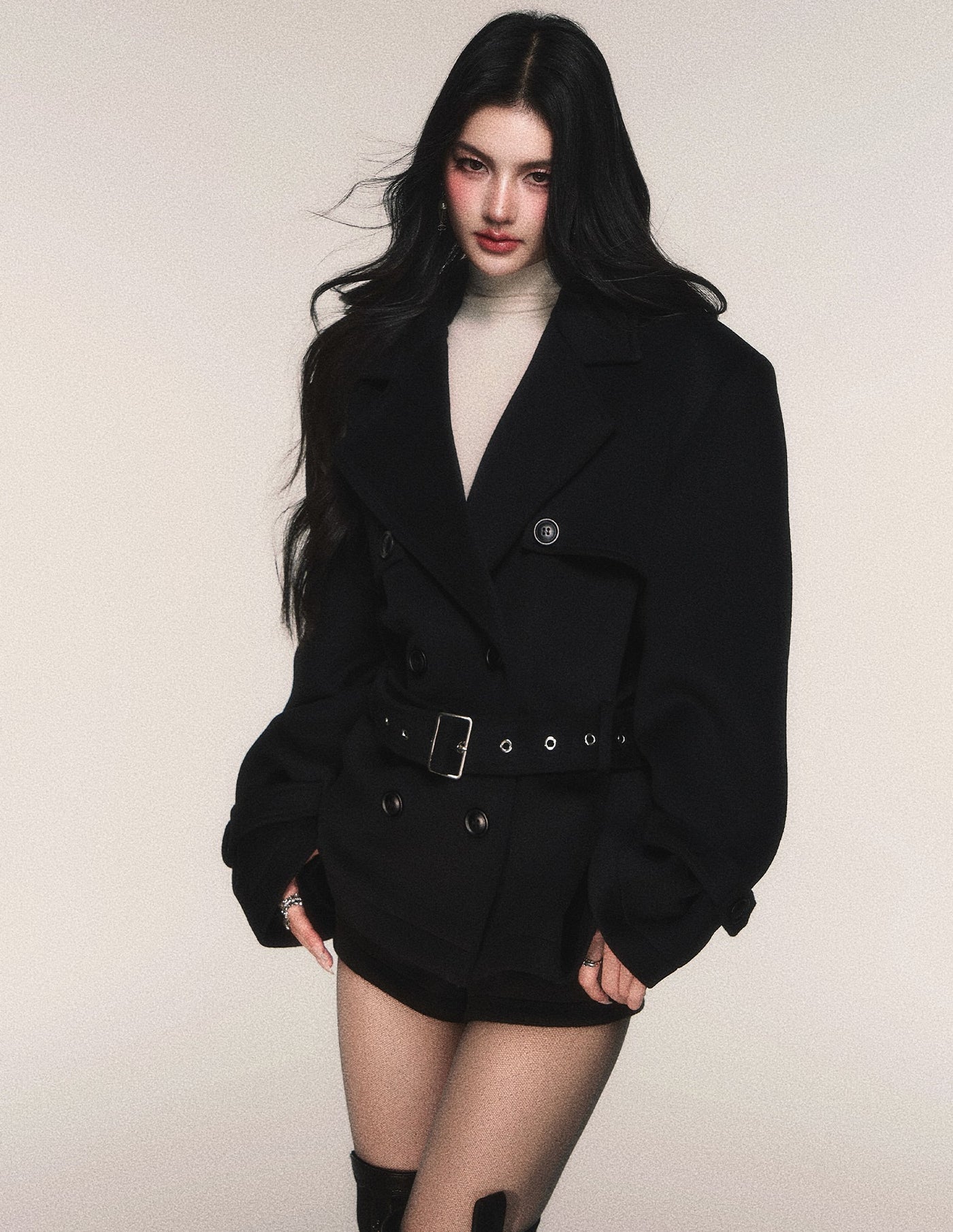 Double-Breasted Wool Trench Short Jacket LUL0216