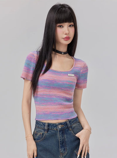 Gradient Striped Knitted T-shirt LAC0167