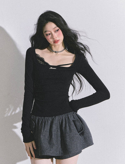 Long-sleeved Lace Slim T-shirt DIA0600