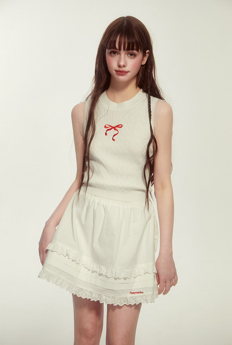 Embroidery Short Lace White Skirt TIP0010