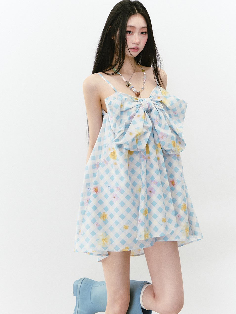 Plaid Flower Suspender Dress VIA0231
