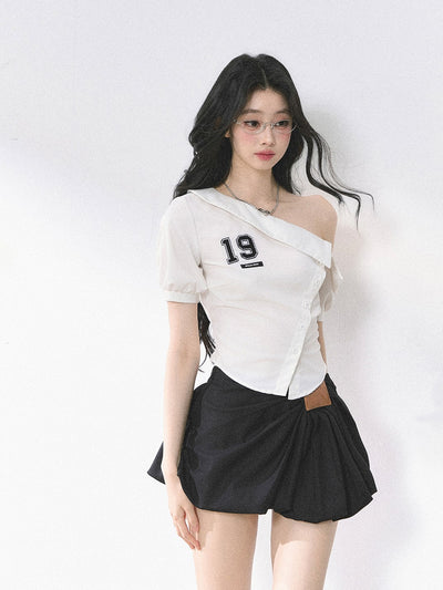 Oblique Shoulder Striped Shirt DIA0450