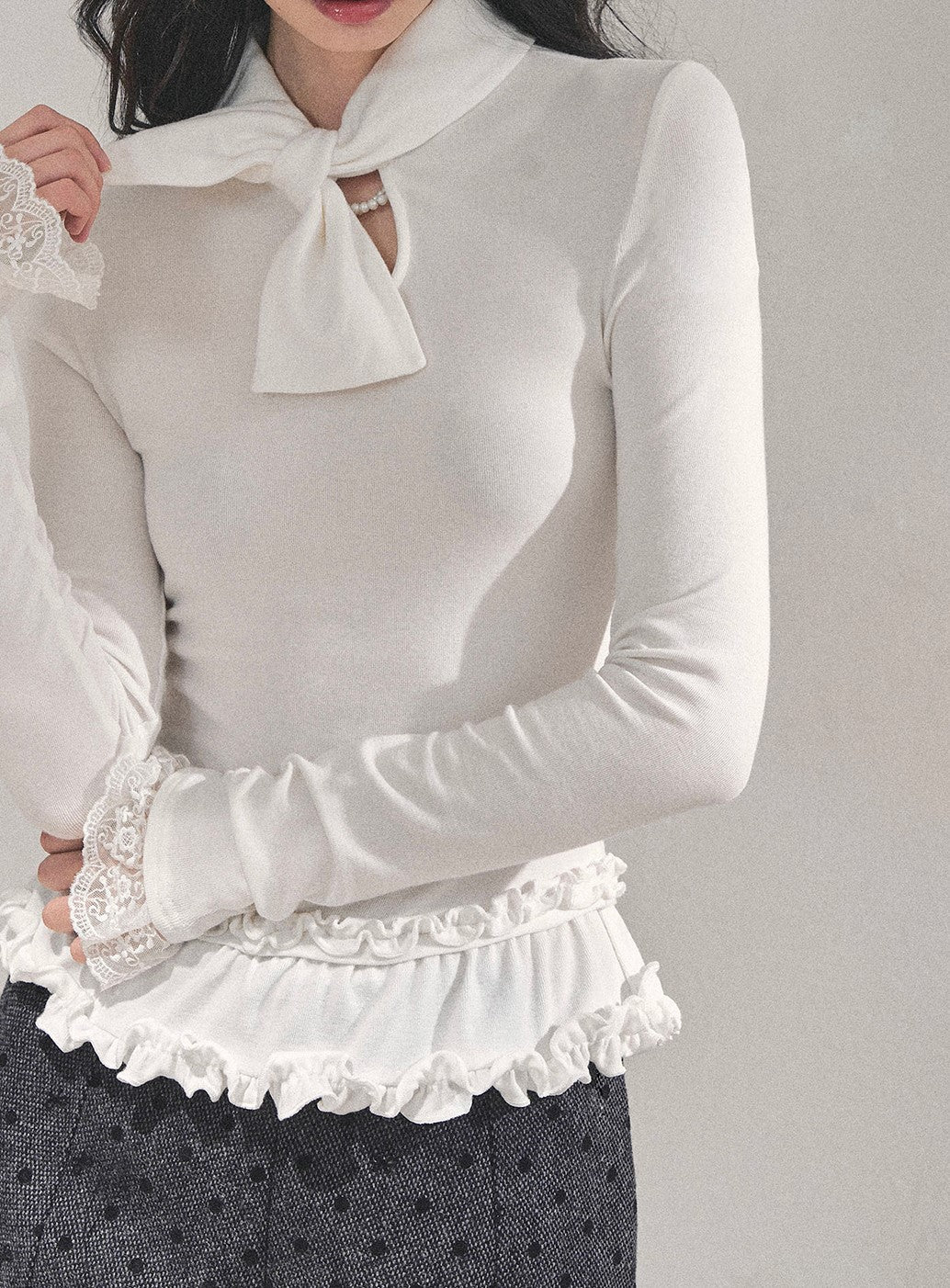 Ruffled Lace Slim T-Shirt DIA0713