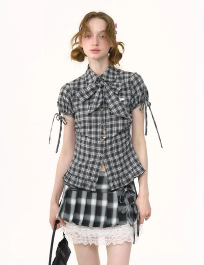 Baby Collar Bowknot Plaid Shirt ZIZ0266