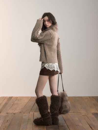 Pom-pom Embellished Loose-fitting Cardigan VIA0370