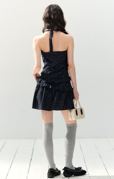 Sleeveless Plaid Navy Dress SHI0147