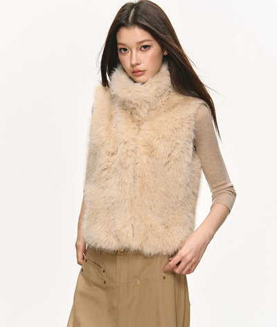 Faux Fur Short Turtleneck Vest Jacket ANA0075