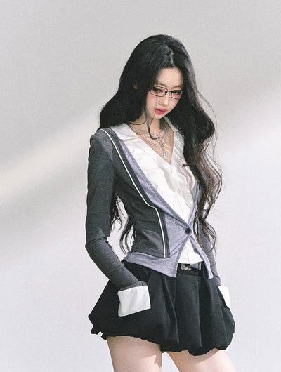 Fake Two-Piece V-neck Shirt DIA0543