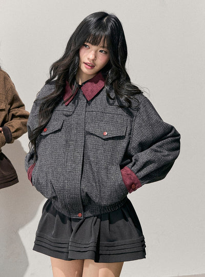 Block Color Quilted Jacket/Short Skirt DIA0745