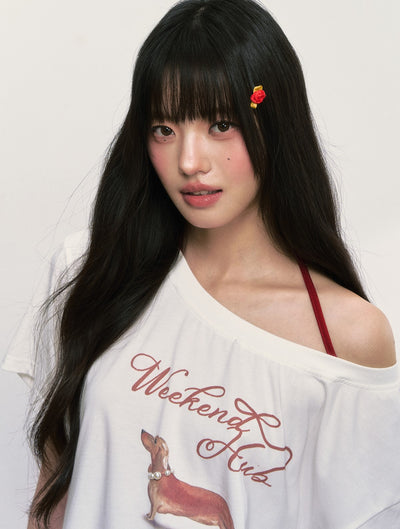 Dog Print Loose T-shirt WEE0018