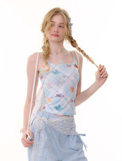 Retro Design Plaid Shell Print Camisole ZIZ0280