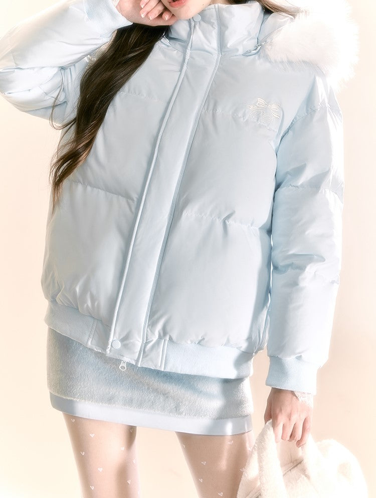 Macaroon Color Hooded Bread Down Jacket QDQ0090