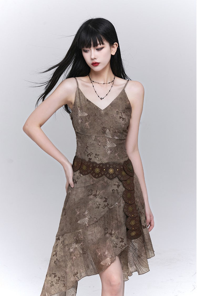 Butterfly Design Brown Suspender Dress LAD0110