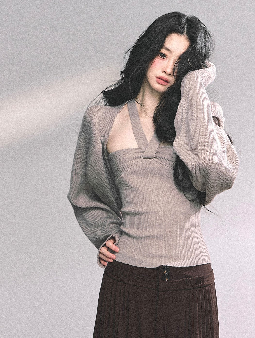 French Knitted Halter Neck Top+Shawl DIA0630