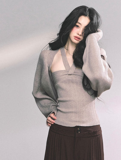 French Knitted Halter Neck Top+Shawl DIA0630