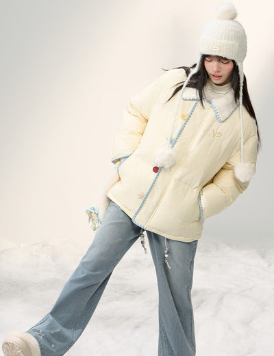 Versatile Button Patchwork Down Jacket NTO0253