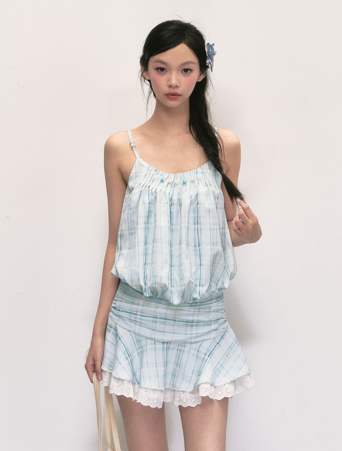 Beaded Plaid Suspender Dress WEE0004