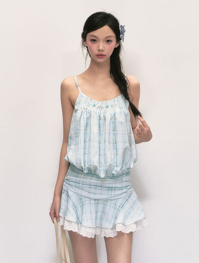 Beaded Plaid Suspender Dress WEE0004