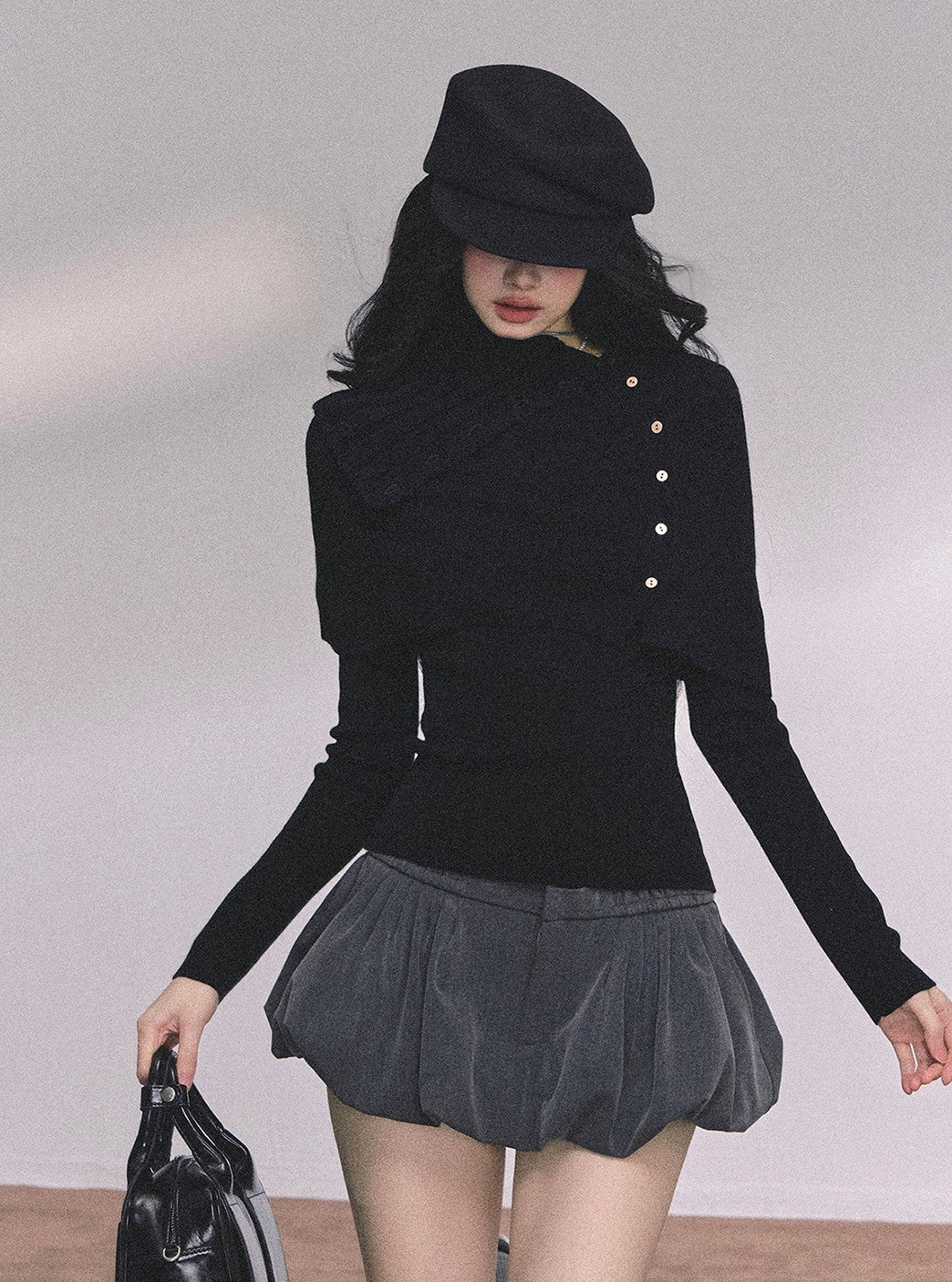 Long-sleeved Knitted Slimming Top+Shawl DIA0620