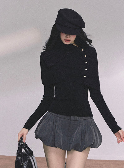 Long-sleeved Knitted Slimming Top+Shawl DIA0620