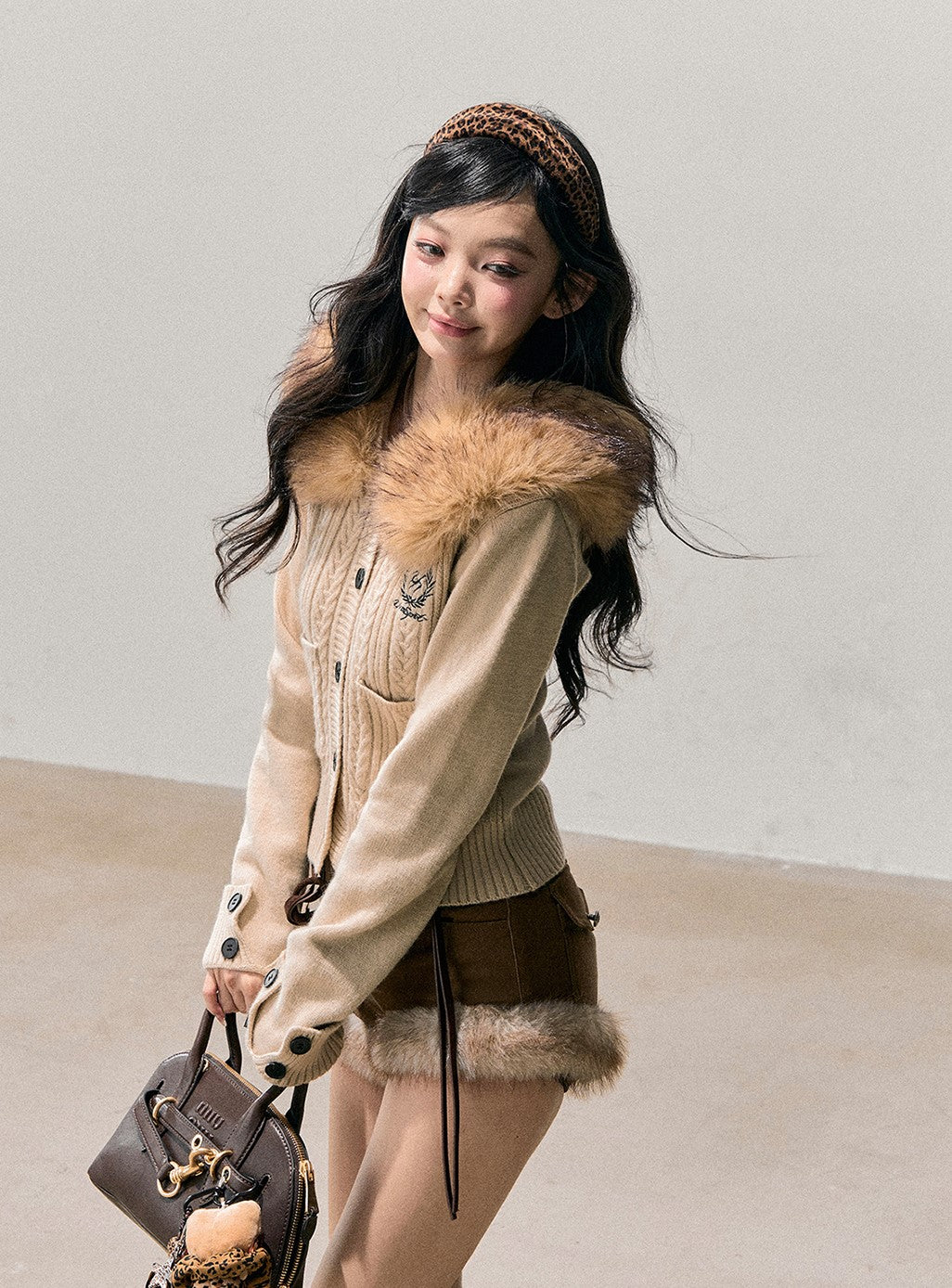 Detachable Fur Collar Knitted Cardigan DIA0766