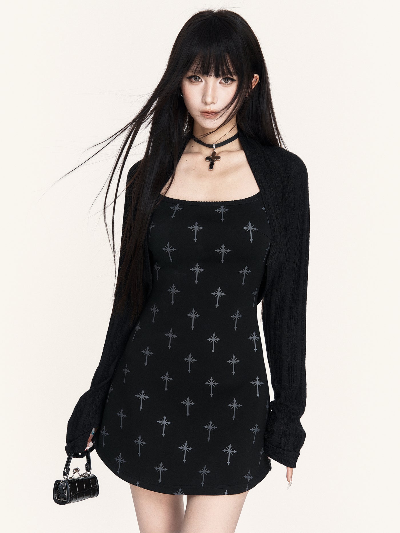 Cross Print Slimming A-line Dress VOC0431