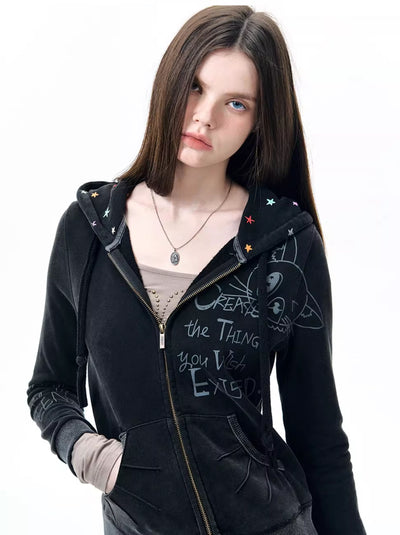 Graffiti Star Print Hooded Jacket NEC0230