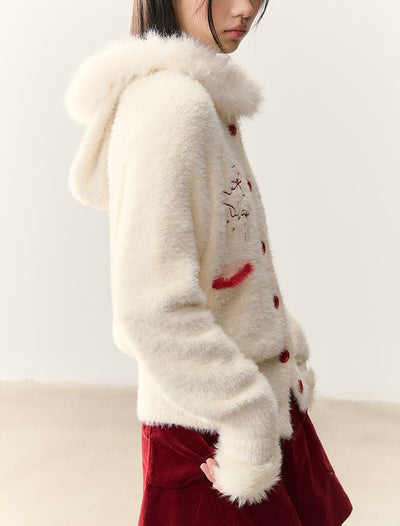 Cat Embroidery Fur Collar Knit Cardigan NTO0248