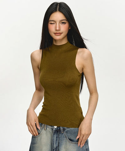 Mid-neck Knitted Sleeveless Top ANA0018
